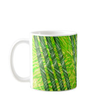 Caneca com riscos e faixas verdes, amarelo e oliva