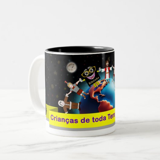 Caneca Crianças para Jesus (Biblinha e Turminha) Tweekleurige Koffiemok (Voorkant links)
