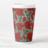 Caneca de café Rosas Vermelhas sobre Renda Branca Latte Mok (Voorkant)