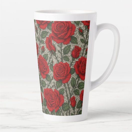 Caneca de café Rosas Vermelhas sobre Renda Branca Latte Mok (Rechts)
