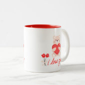 caneca designer romântico urso  com coração e flor tweekleurige koffiemok (Voorkant rechts)