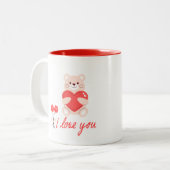 caneca designer romântico urso  com coração e flor tweekleurige koffiemok (Voorkant links)