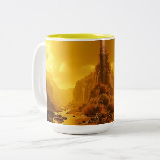CANECA EM DOIS TONS - PAISAGEM OURO TWEEKLEURIGE KOFFIEMOK (Voorkant links)