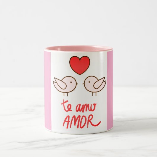 caneca estampada ´pássaros romântica com coração tweekleurige koffiemok (Center)