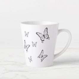 Caneca Pequena Branca Borboletas Latte Mok