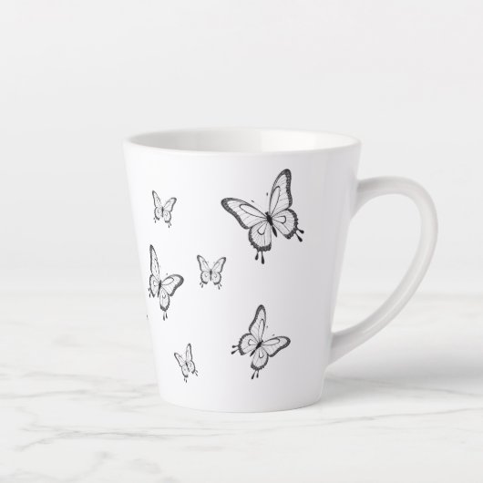 Caneca Pequena Branca Borboletas Latte Mok (Rechts)
