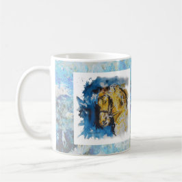 Caneca pintura "Cavalo" com fundo em manchas azuis Koffiemok