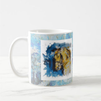 Caneca pintura "Cavalo" com fundo em manchas azuis Koffiemok
