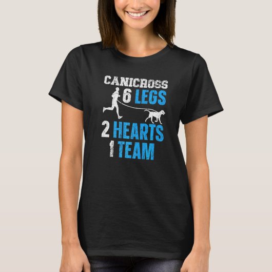 Canicross 6 Legs 2 Hearts 1 Team Dog Running Sport T-shirt (Voorkant)