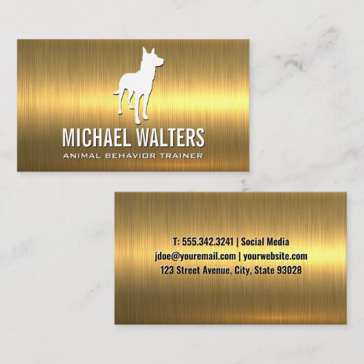 Canine Dog Logo | Goud metaal Visitekaartje (Voorkant / Achterkant)