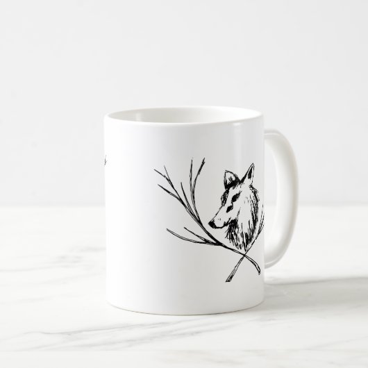 Canine met takken zwart en wit koffiemok (Voorkant rechts)