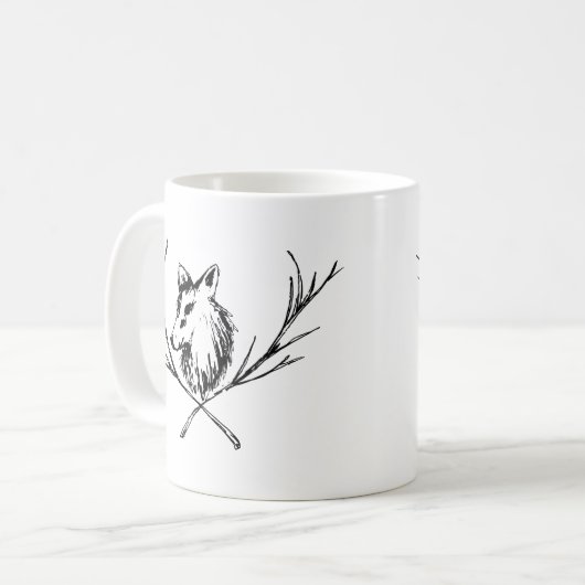 Canine met takken zwart en wit koffiemok (Voorkant links)