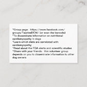 Canine Nutritional Cardiomyopathie May 2019 update Visitekaartje (Achterkant)