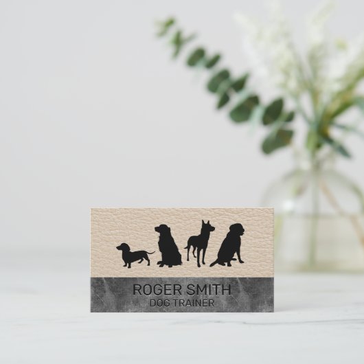 canine pack | Hondentraining | Leer marmer Visitekaartje (Staand voorkant)