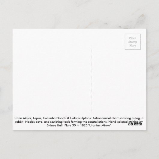 Canis Major, Lepus, Columba Noachi en Cela Sculpto Briefkaart (Achterkant)