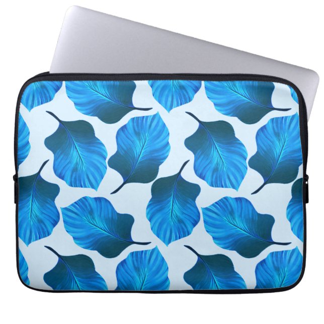 Canna Tropicanna Tropical Leaves in Blue Laptop Sleeve (Voorkant)