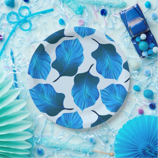 Canna Tropicanna Tropical Leaves in Blue Papieren Bordje (Feest)