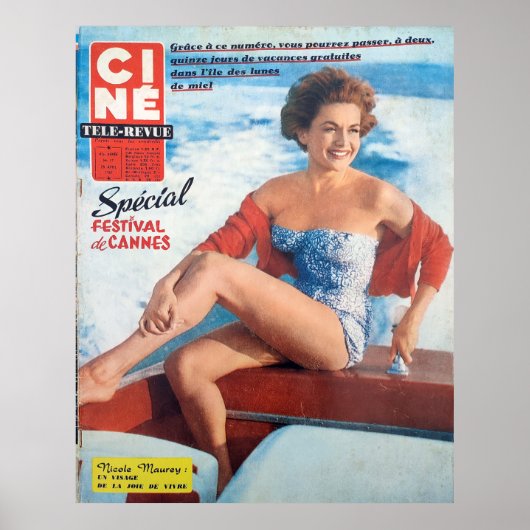 Cannes Beach Babe, stijl van 60. Poster (Voorkant)