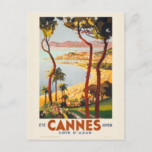 Cannes - Côte d'Azur France Vintage Poster 1935 Briefkaart (Voorkant)
