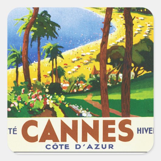  Cannes Cote D'Azur Frans reisbureau Vierkante Sticker (Voorkant)