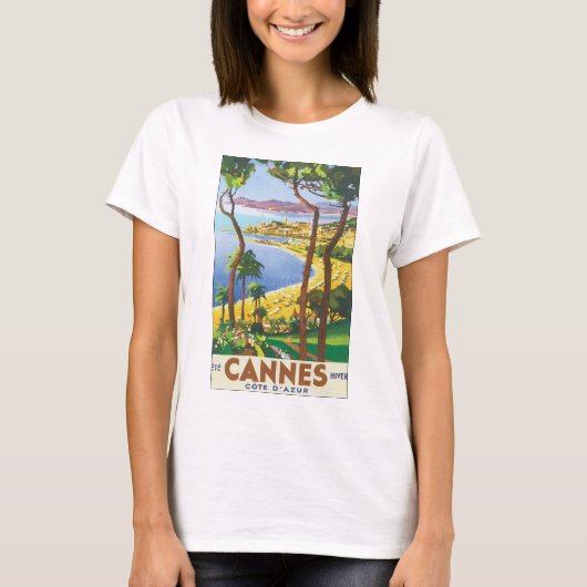 Cannes Cote D'Azur Vintage Travel Poster T-shirt (Voorkant)