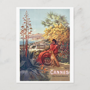 Cannes, dame met haar hond op de tuin briefkaart