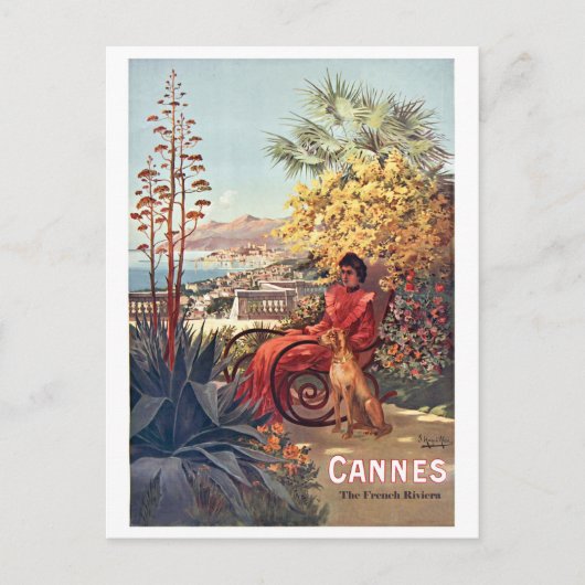 Cannes, dame met haar hond op de tuin briefkaart (Voorkant)
