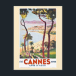Cannes Frankrijk Rivièra Reizen Briefkaart<br><div class="desc">Iedereen zou graag dit vintage briefkaart ontvangen met een retro-illustratie van de Franse Rivièra in Cannes, Frankrijk!</div>