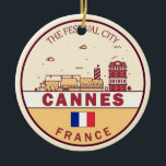 Cannes Frankrijk Skyline Embleem Keramisch Ornament<br><div class="desc">Cannes minimalistisch,  kleurrijk kunstontwerp met monumenten en bezienswaardigheden van de stad in Frankrijk.</div>