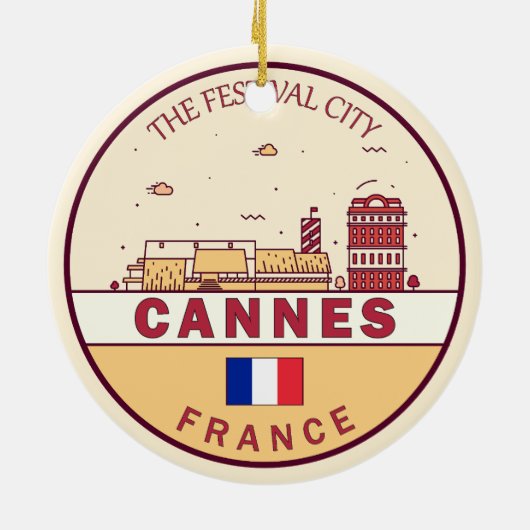 Cannes Frankrijk Skyline Embleem Keramisch Ornament (Achterkant)
