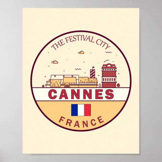 Cannes Frankrijk Skyline Embleem Poster (Voorkant)