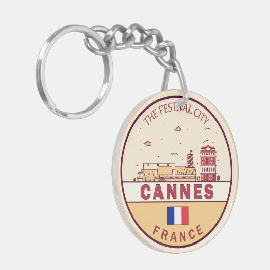 Cannes Frankrijk Skyline Embleem Sleutelhanger (Voorkant Links)