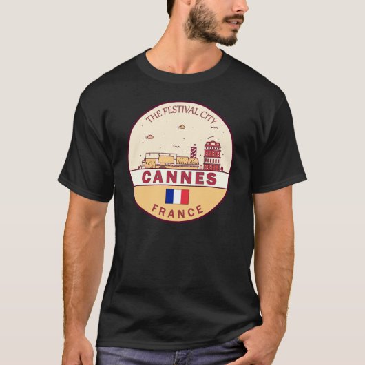 Cannes Frankrijk Skyline Embleem T-shirt (Voorkant)