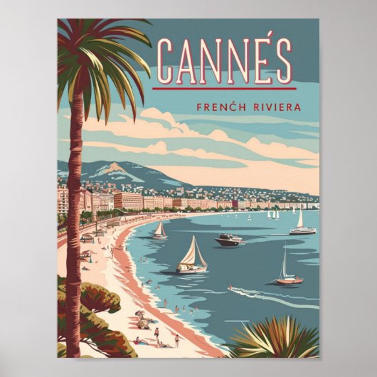Cannes Frankrijk Vintage Beroemde Reisplaats Poster (Voorkant)
