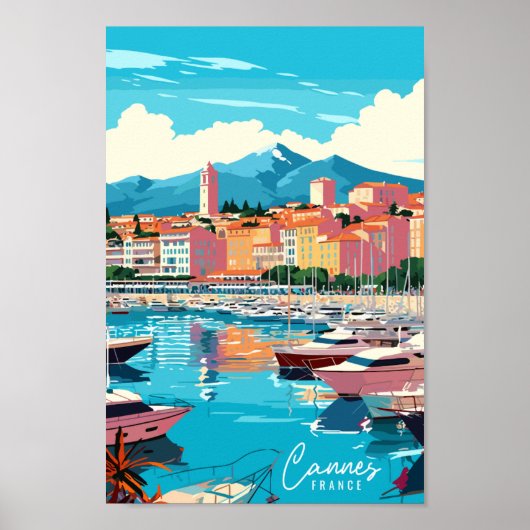 Cannes Frankrijk vintage reisillustratie Poster (Voorkant)