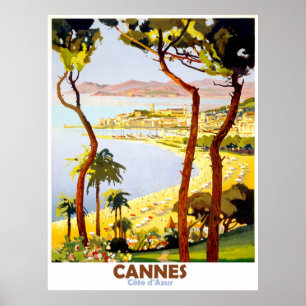 Cannes, Franse riviera, Frankrijk. Oude reis. Poster