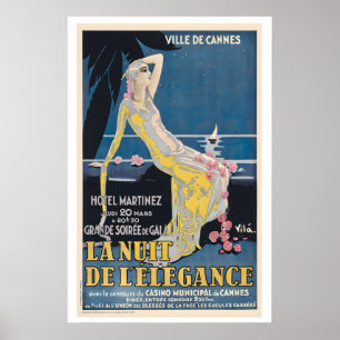 Cannes French Riviera Nacht van Elegantie Vintage Poster