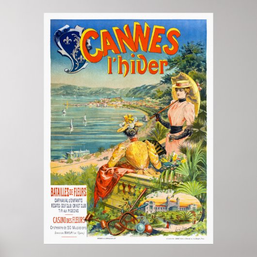 Cannes l'hiver France Vintage Travel Poster (Voorkant)
