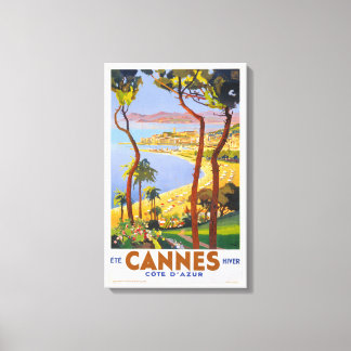 Cannes Vintage Travel Poster Canvas Afdruk