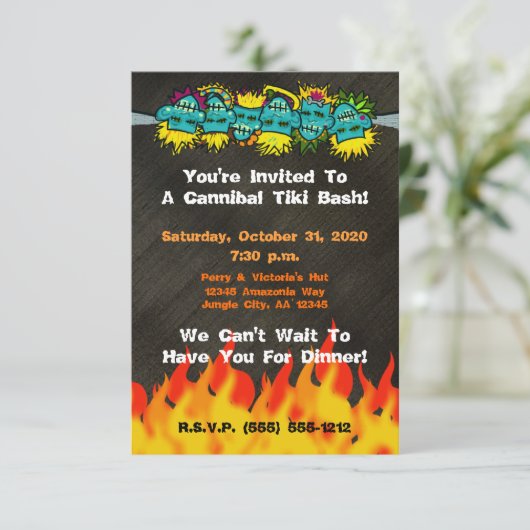 Cannibal Tiki Bash Headhunter Style Party - Kaart (Staand voorkant)