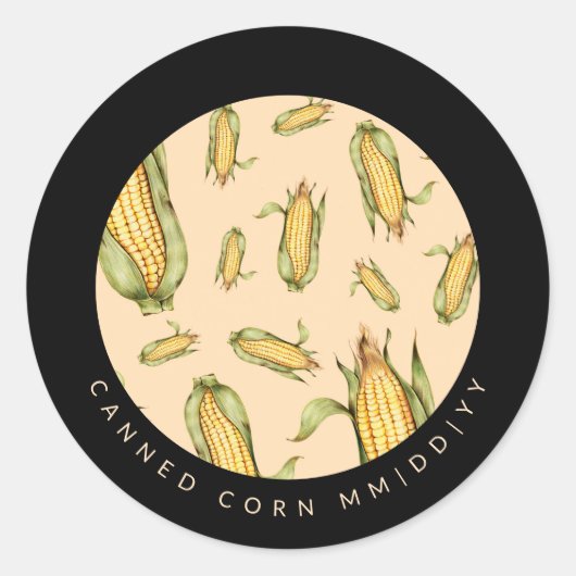 Canning | Ingeblikte corn | Datum | Korn op de Cob Ronde Sticker (Voorkant)