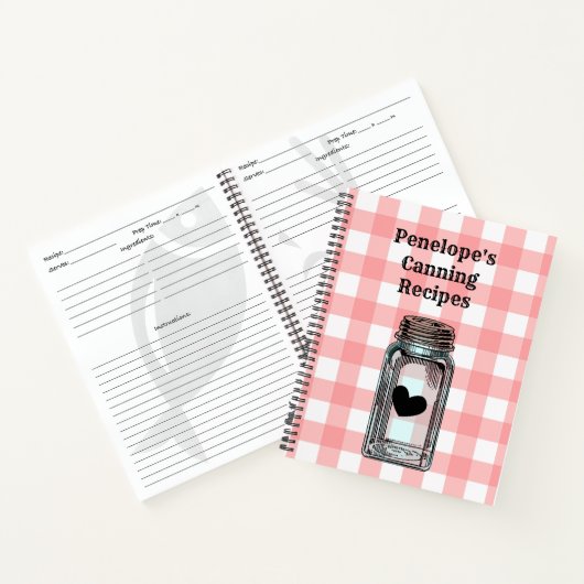 Canning Recipe Book Pink Gingham and Jouw naam Notitieboek (Binnen)