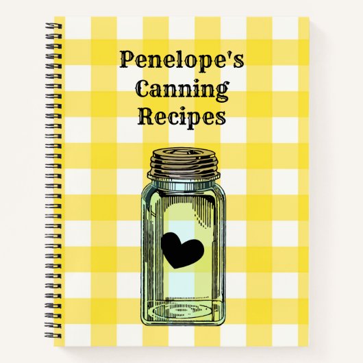 Canning Recipe Book Yellow Gingham and Jouw naam Notitieboek (Voorkant)