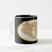 Cannoli cartoon illustratie tweekleurige koffiemok (Voorkant links)