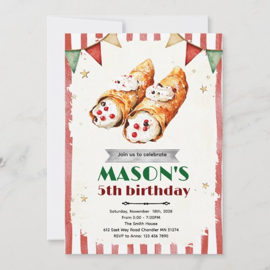 Cannoli Italiaans thema feest uitnodiging (Voorkant)