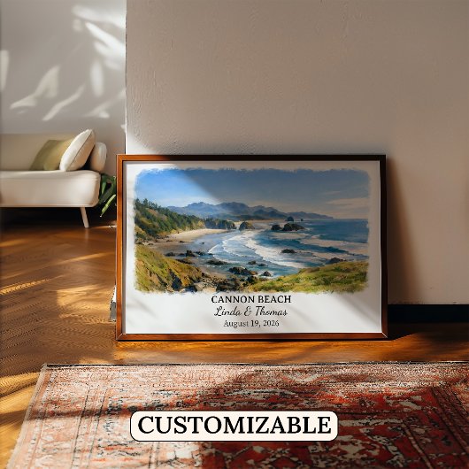 Cannon Beach Oregon Poster, Aquarel, Op Maat Poster