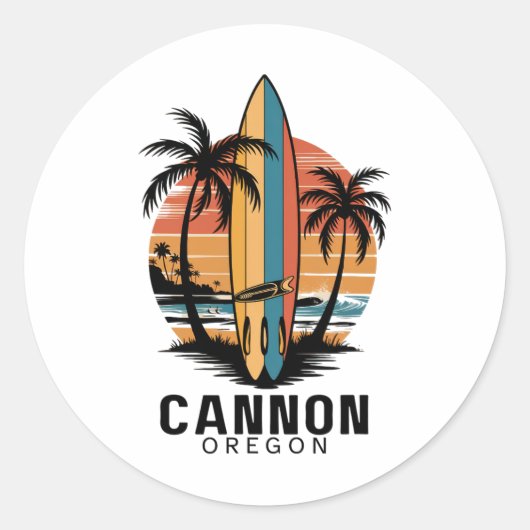 Cannon Beach Oregon Surfen Surfer Ronde Sticker (Voorkant)