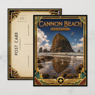 Cannon Beach Oregon Vintage Art Deco Gouden Tijdpe Briefkaart