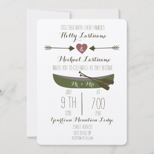 Canoe + Arrows Rustic Wedding Invitation Kaart (Voorkant)