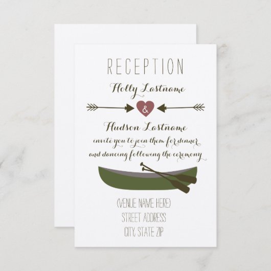 Canoe + Arrows Rustic Wedding Reception Kaart (Voorkant / Achterkant)